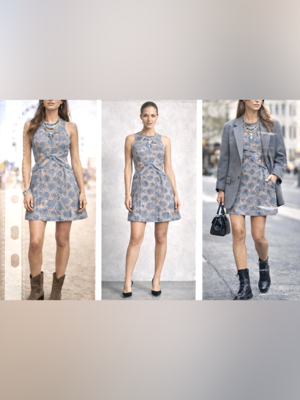 SELF-PORTRAIT Cutout Geometric Lace Dress — Steel Blue / Nude Illusion | US 8 - Picture 14 of 15
